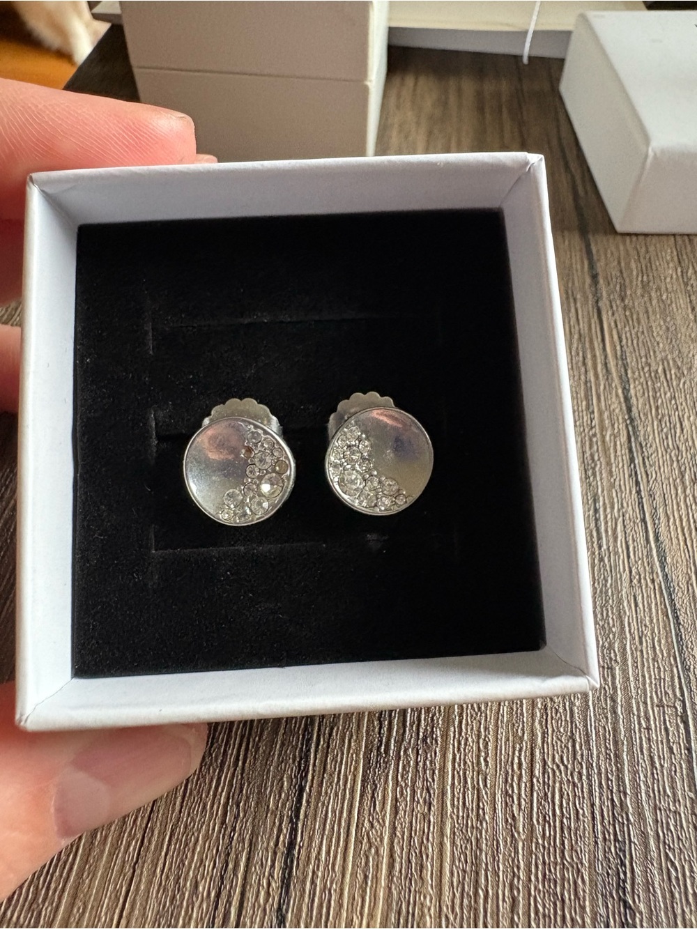Lia Sophia Silver Tone Round Crystal Stud Earrings